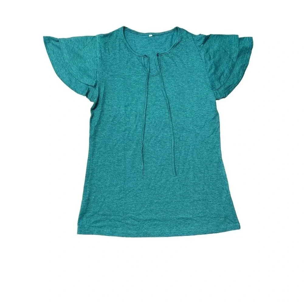 Women's Ruffle Sleeve Top Summer Casual‎ Tie Neck Loose Fit Size S